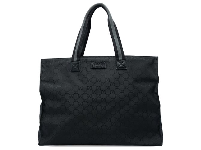 Tote Gucci in nylon GG nero con banda Web