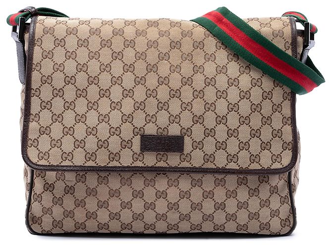 Sac messager à rabat Gucci Beige GG Canvas Web