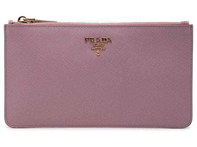 Pochette plate Prada en Saffiano rose