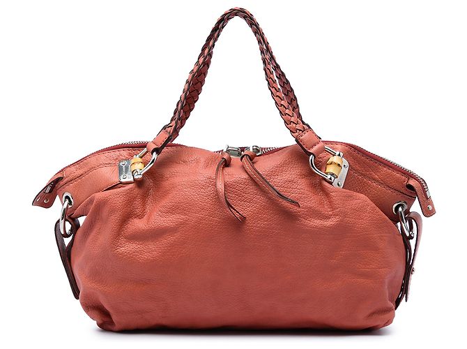 Gucci Bamboo Bar Tote aus Leder in Orange, Größe Medium