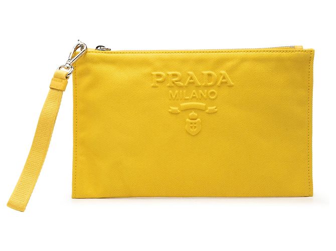 Pochette da polso Prada in tela gialla con logo embossed Giallo