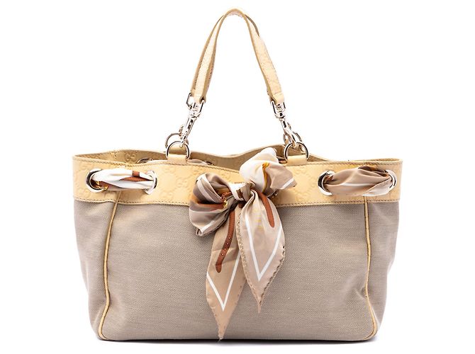 Gucci Positano Tote aus beigem Canvas Medium mit Guccissima-Besatz