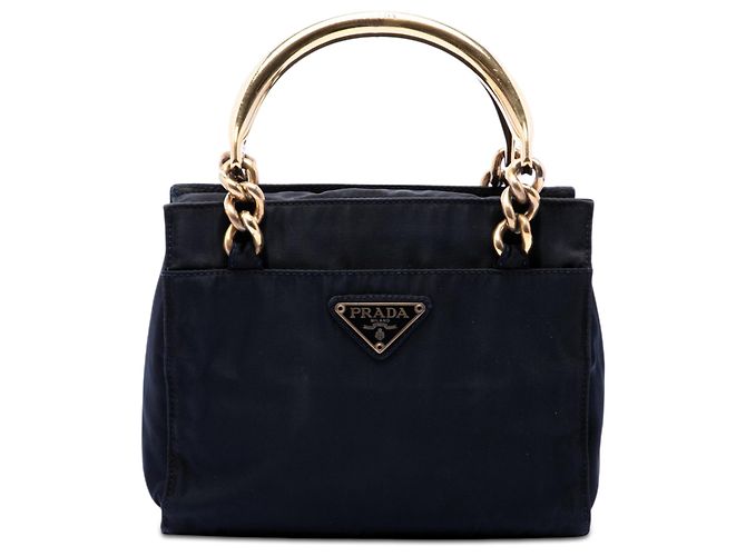 Bolsa Prada em Tessuto azul com alça de metal Azul marinho