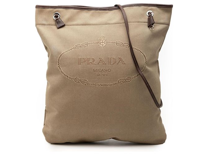 Prada Borsa a Tracolla in Tela Canapa Beige Logo