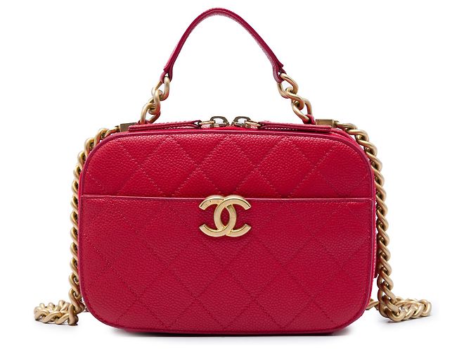 Bolsa Camera Chanel Red Small CC Quilted Caviar com alça de mão Vermelho