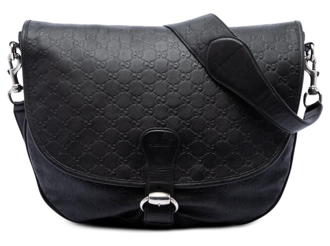 Bolsa Messenger com aba Gucci Black Guccissima Preto