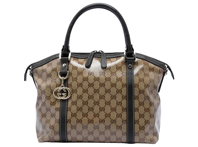 Bolsa Dome Gucci Beige Medium GG com pingente de cristal Bege