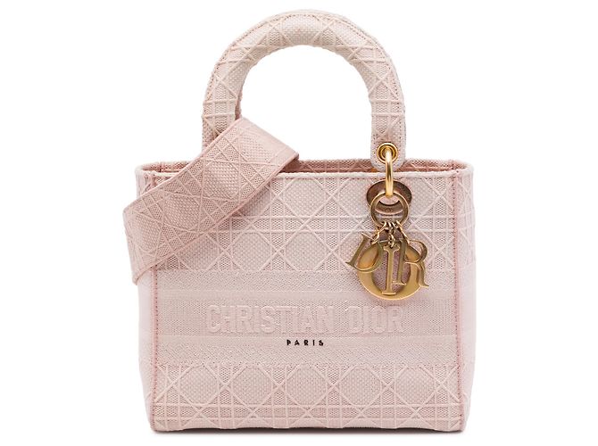 Dior Pink Medium Embroidered Canvas Cannage Lady D Lite Rose