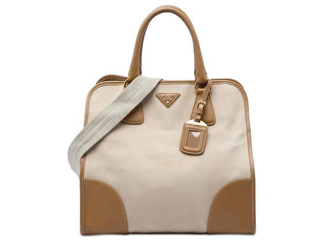 Bolso Prada de lona Canapa con ribetes de Saffiano beige