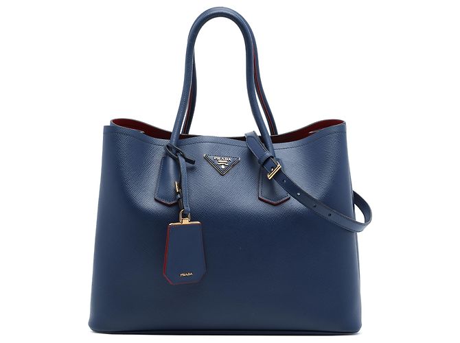 Prada Blue Large Saffiano Cuir Double Satchel