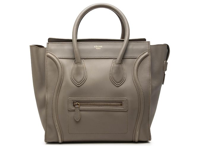 Céline Celine Mini Luggage Tote em pele de vitelo lisa cinza Marrom