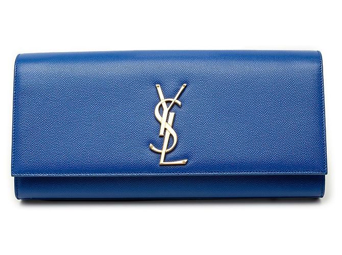 Clutch Saint Laurent Blue Grain de Poudre Monogram Cassandre