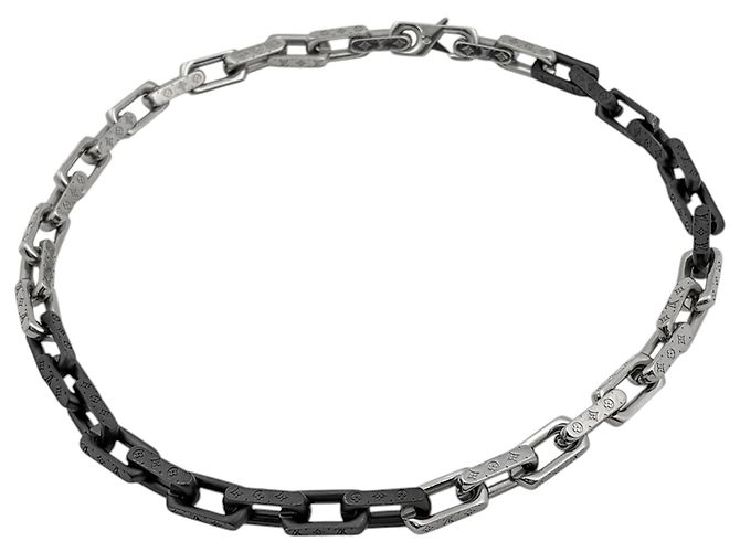 Louis Vuitton Collier Monogram Chain Necklace Nero Argento