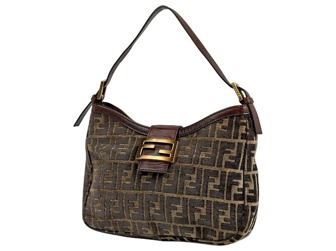 Bolsa de ombro Fendi marrom com padrão Zucca