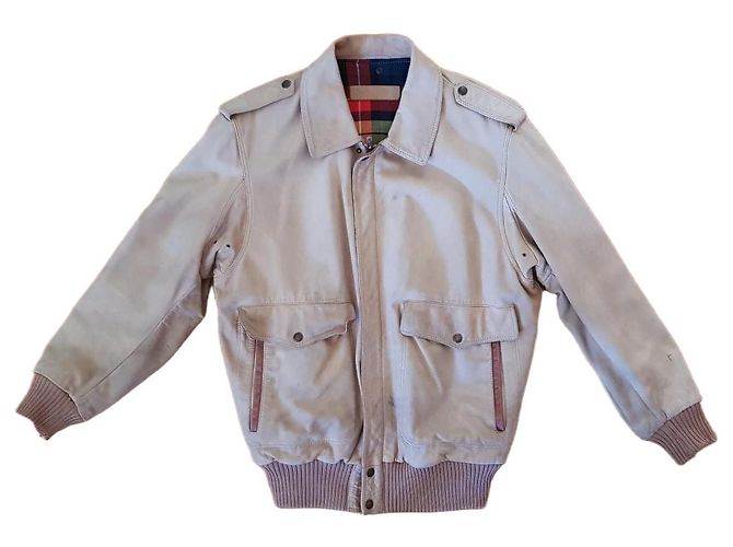 Timberland Giacca Bomber Uomo Pelle Beige Marrone Multicolore