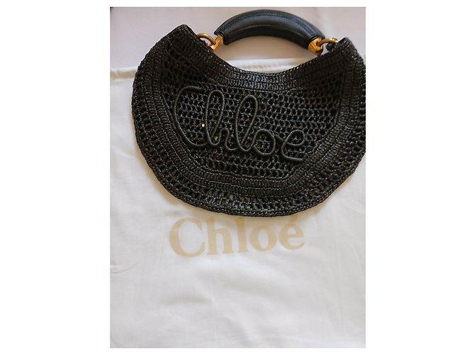 Bolsa Chloé de palha trançada preta e couro Preto