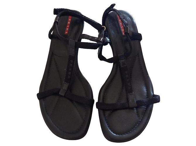 Prada Black Patent Leather Flat Sandals