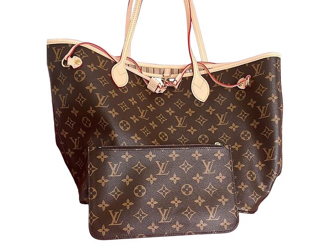 Saco Tote Louis Vuitton Neverfull MM Monogram Canvas com bolsa Marrom Monograma