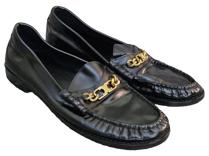 Céline Celine Black Leather Chain Loafers