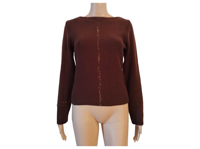 Chanel Brauner Wollpullover mit goldenen Details