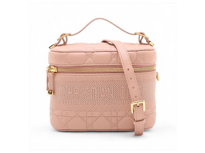 Dior Borsa a mano 2-Way Vanity Case Canvas Cannage Rosa