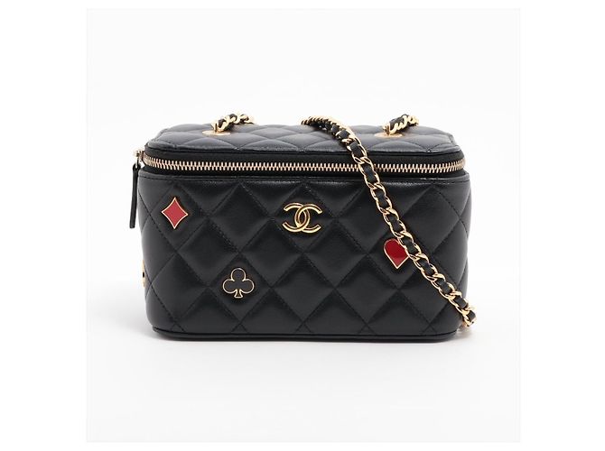 Chanel Coco Casino Small Vanity Case Handtasche aus gestepptem Lammleder mit Kette Schwarz