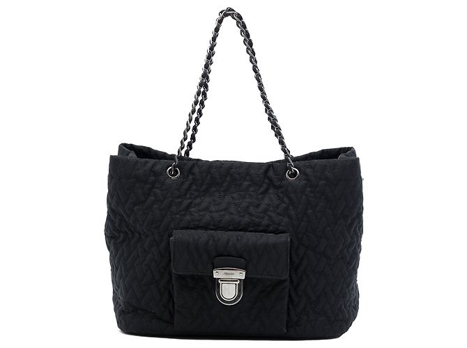 Bolso Tote con cadena Prada Impuntu Tessuto Negro