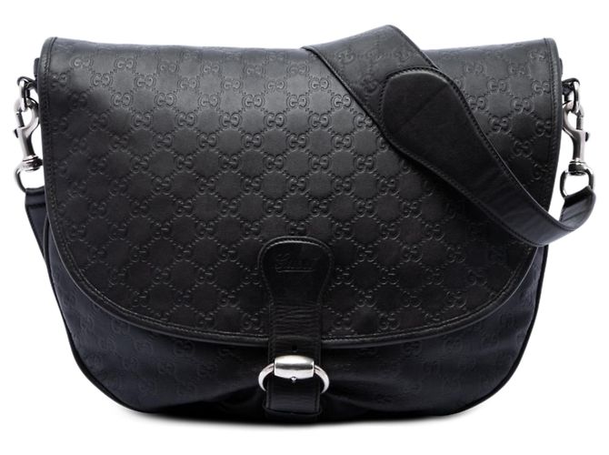 Borsa a tracolla con patta Gucci Guccissima nera Nero