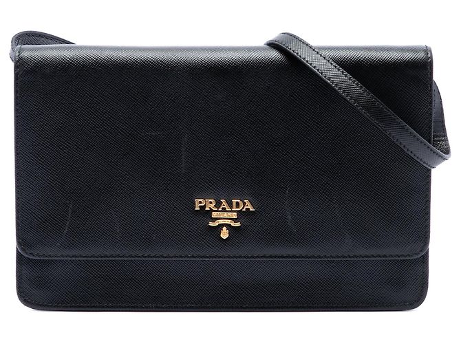 Borsa a tracolla Prada Saffiano Wallet on Strap Nera Nero