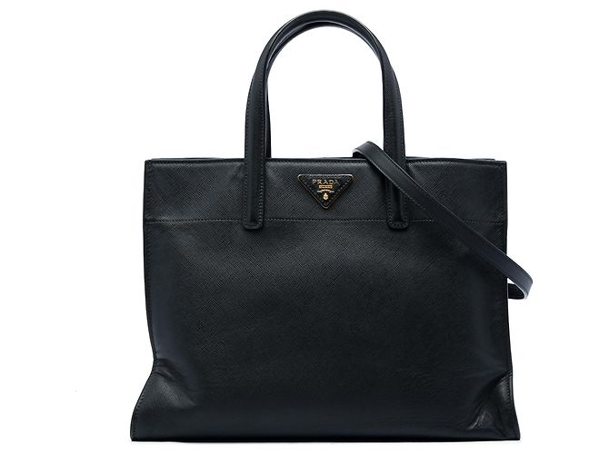 Borsa Tote Satchel Prada Saffiano Soft con tripla tasca nera Nero