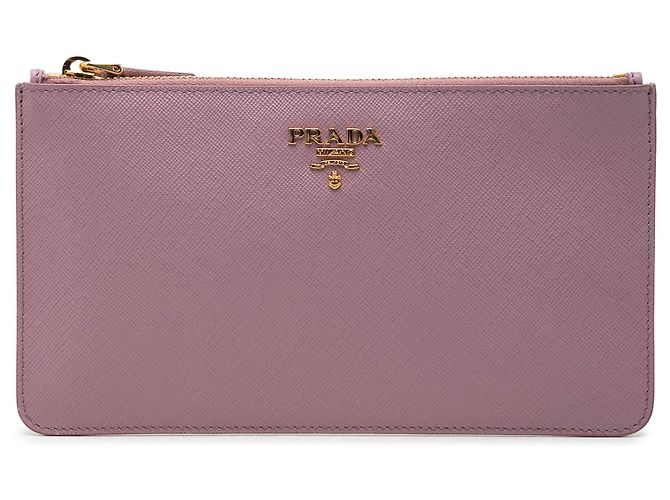 Pochette plate Prada Saffiano rose