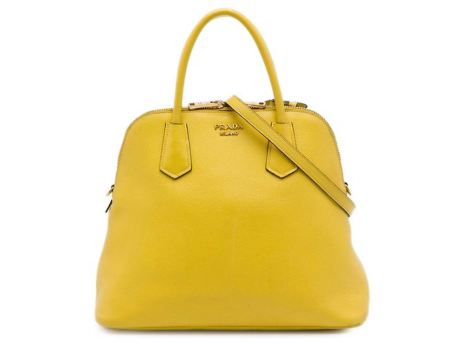 Borsa Dome Prada Large in pelle Saffiano gialla Giallo