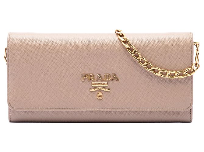 Borsa a tracolla Prada Saffiano Wallet on Chain Beige