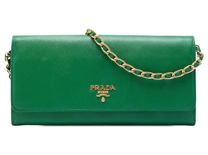 Borsa a tracolla Prada Saffiano Lux Wallet On Chain Verde