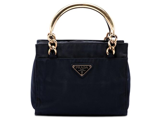 Prada Tessuto Handtasche blau mit Metallgriff