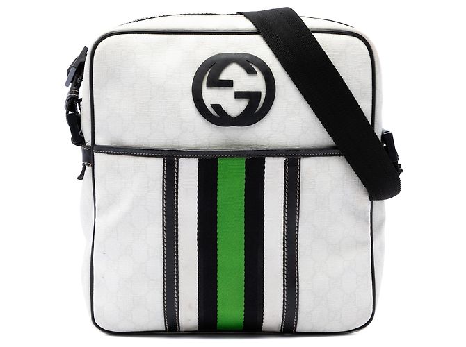 Borsa a tracolla Gucci GG Supreme Interlocking G Web bianca Bianco