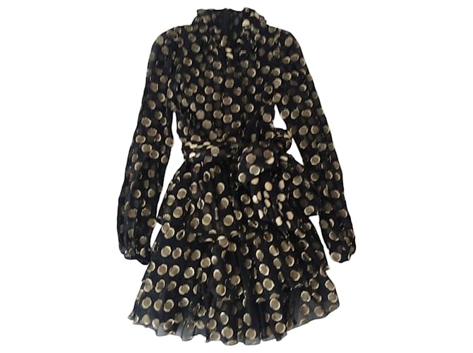Dolce & Gabbana Gold Polka Dot Black Silk Dress Golden 