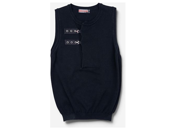 Prada 2000s Colete de malha sem mangas com fivelas bondage Preto