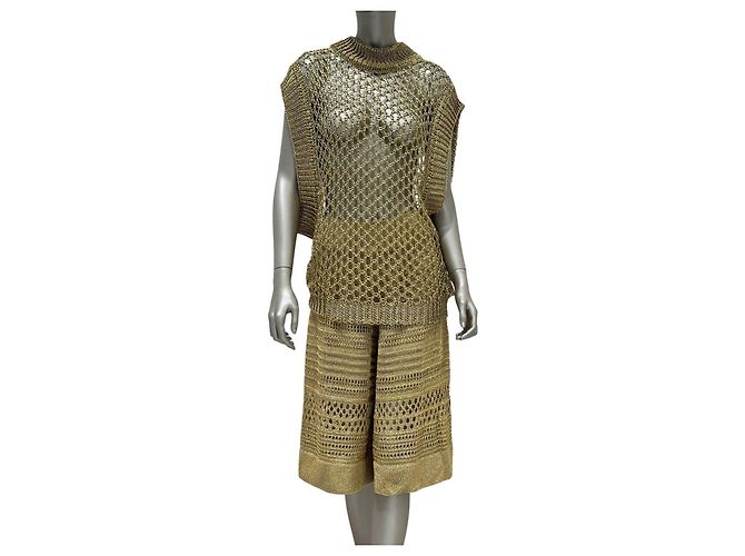Ensemble Top en maille ajourée dorée et Bermuda Balmain FR 36 d'occasion