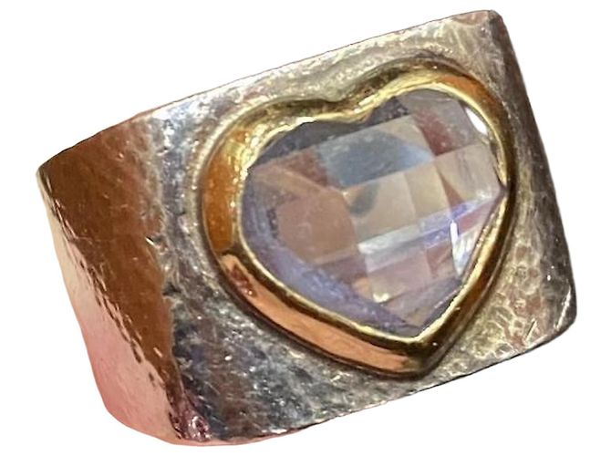 Anel Coração Zolotas em Prata e Ouro Dourado Hardware prateado