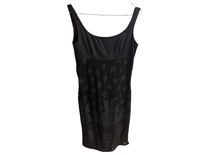 Autre Marque Vestido de seda e renda preta Lorenzo Riva