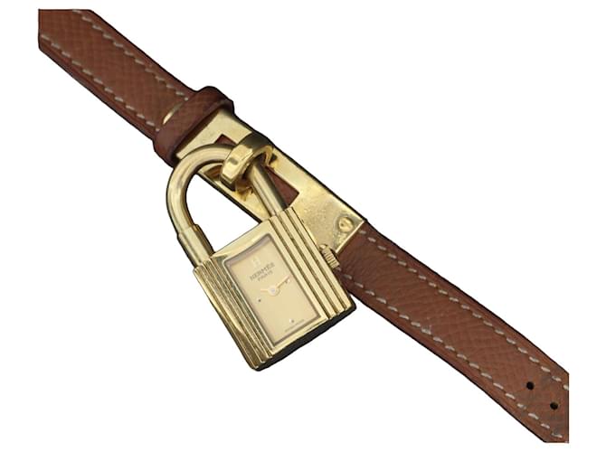 Hermès Kelly Watch Yellow Gold with Brown Leather Strap Golden 