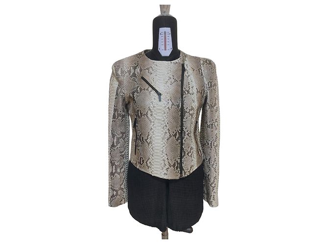 Autre Marque Pellessimo Paris Roccia Natural Python Leather Biker Jacket Multiple colors Beige Grey
