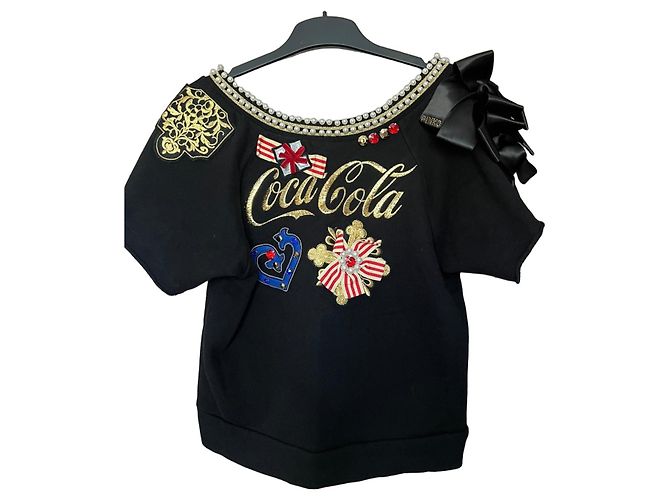 Pinko x Coca-Cola Top nero decorato Bianco Rosso Gold hardware 