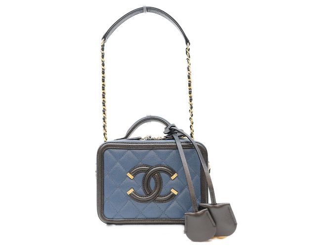 Borsa a tracolla Small Vanity Chanel A93342 CC Filigree Nero Blu