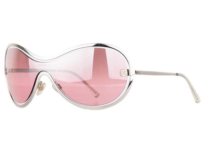 Chanel 2000s '4030' Aviator Wrap Mask Shield Sunglasses Pink