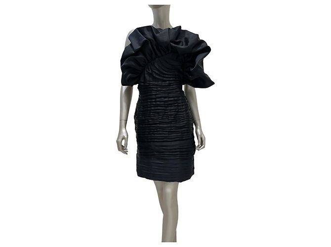 Magda Butrym schwarzes Mini-Kleid mit Rüschen und One-Shoulder Sz.38 gebraucht
