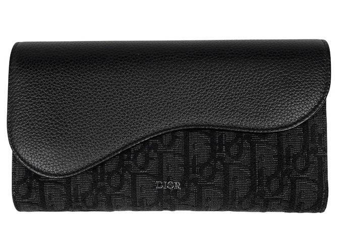 Christian Dior Saddle Long Flap Wallet Black