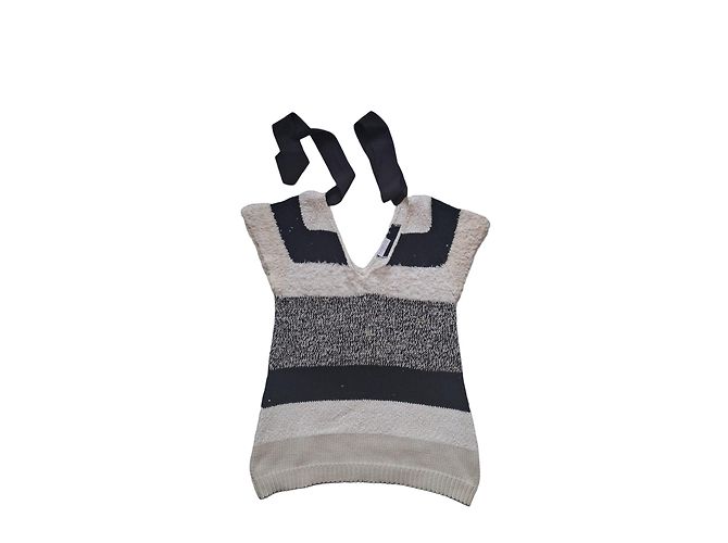 Brunello Cucinelli gestreifter kurzer Pullover Schwarz Mehrfarben Beige 