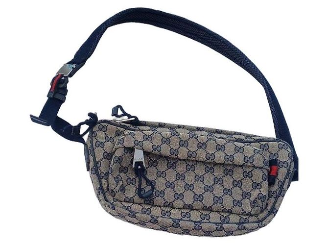 Cinto de cintura Gucci Monogram Bege e Azul Azul escuro
